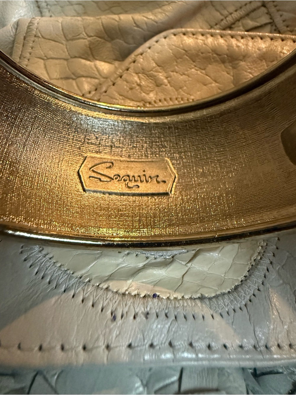 VTG SEQUIN Cream Gold Rhinestone Crystal Bangle Bracelet 1990s w Clamper Closure - Picture 5 of 9